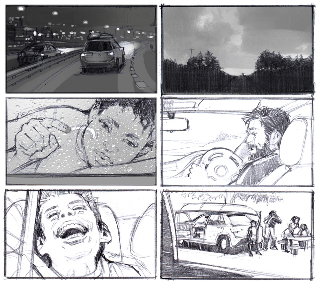 Commissioned by 0307 Productions for the Volkswagen "On the Road" campaign this storyboard captures the essence of "It's not just a car, it's a Volkswagen" through a cinematic road trip from Johannesburg to Knysna. Created using Photoshop and Corel Painter for advanced precision, unlimited flexibility, and seamless client approval, the visualization evokes the freedom of the open road.