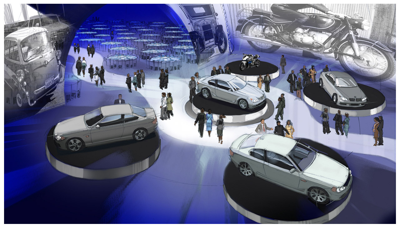 BMW luxury gala dinner corporate event VWV Productions. Illustrator Peter Samuelsson