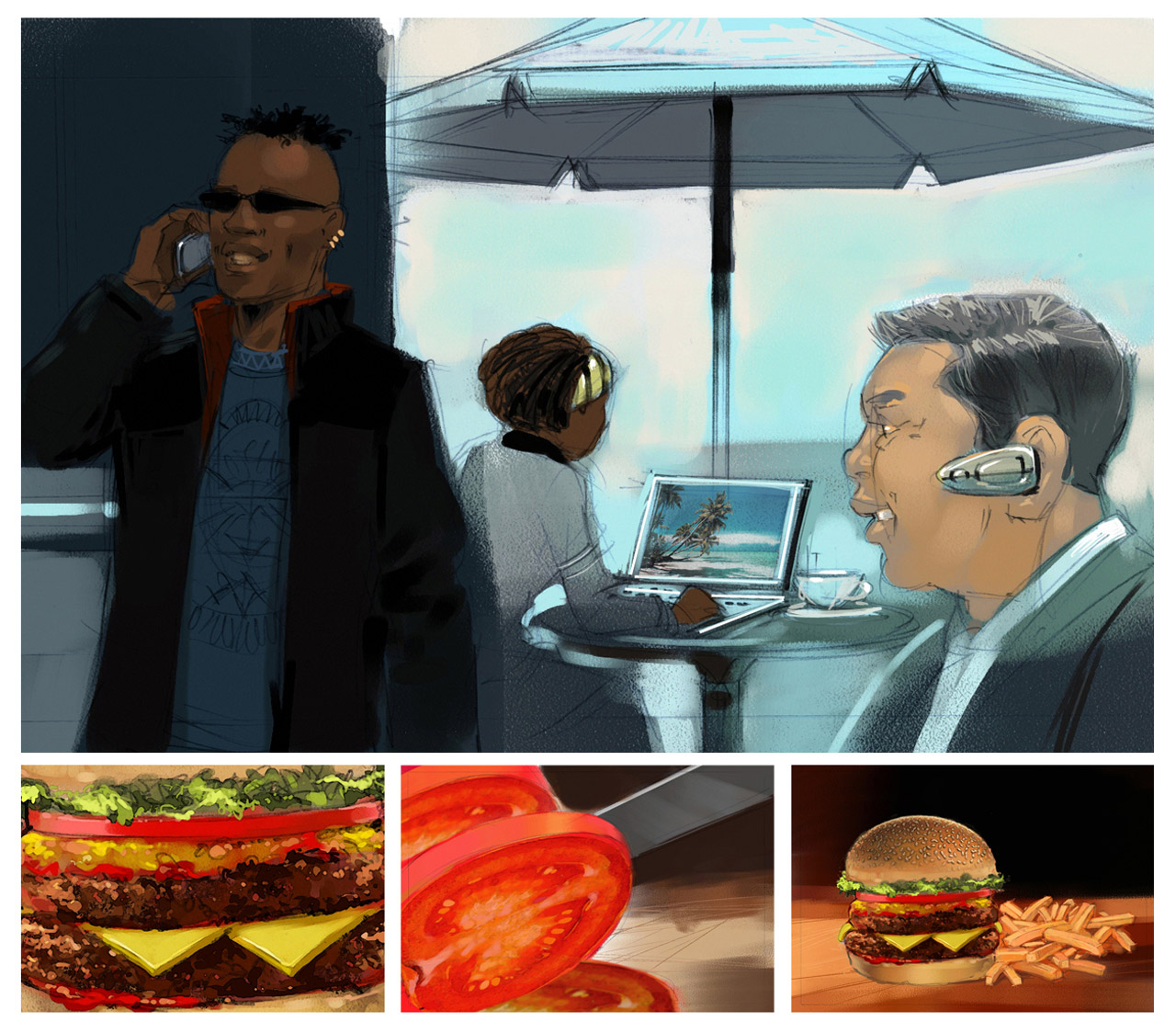 Peter Samuelsson Steers burger colour storyboard.